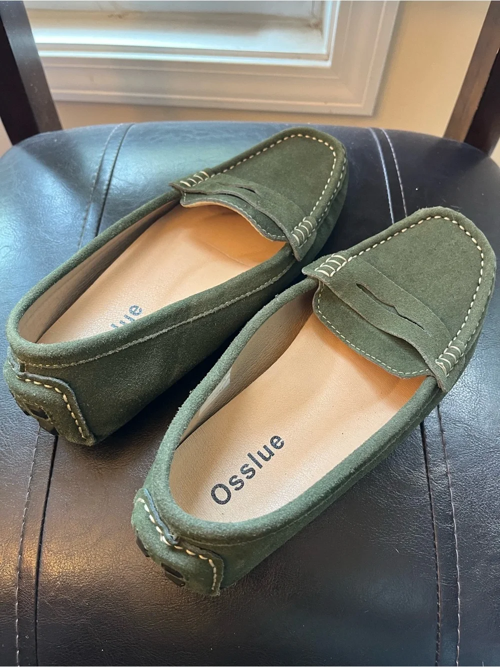 Green Suede Penny Loafers — Women's Casual Flats